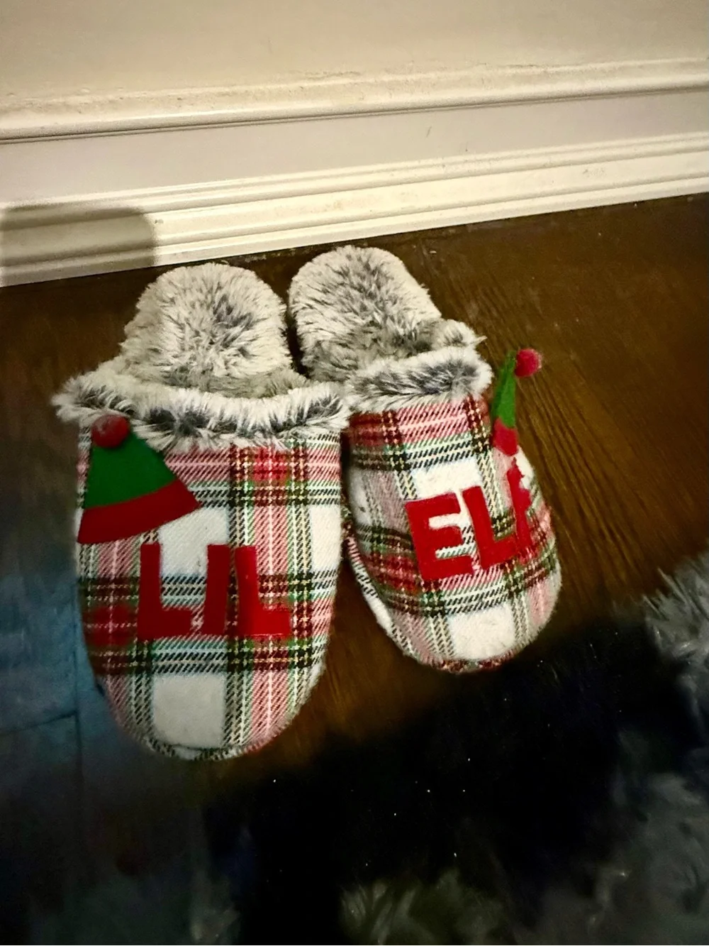 Plaid 'Lil Elf' Fuzzy Lined Holiday Slippers